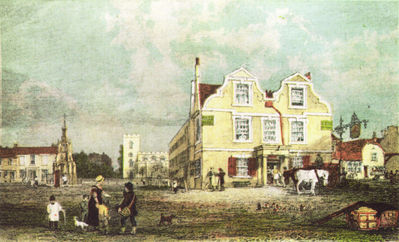 Enfield 1827
Print of Enfield, drawn by Clarkson Stanfield, engraved by George Cooke, 1827.
Keywords: inns;pubs;1820s;market places;St Andrews Church;market crosses
