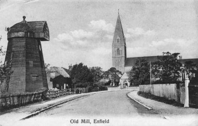 Old Mill, Enfield
From a postcard posted in Enfield on 8th June 1912
Keywords: 1910s;windmills;churches;St Mary Magdalene