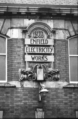 Enfield Electricity Works, Ladysmith Road. Name plaque, with date 1906.
Keywords: 1900s;industry;utilities;plaques;architectural details