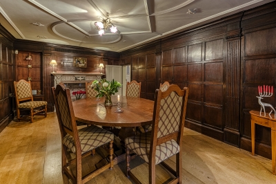 Little Park. Dining room
Inscription above mantelpiece reads "H.M. Queen Mary & Princess Mary visited this house February 27, 1920". 
Keywords: interiors;panelling;plasterwork;fireplaces