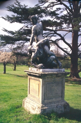 Statue of Samson defeating a Philistine
Statue of circa 1700 by Nost after da Bologna, brought from Stowe Park, Bucks, in the 1920s by Sir Philip Sassoon. To be relocated to Stowe for conservation work and reinstatement in its original position, and replaced with a replica statue.  - [url=http://risk.english-heritage.org.uk/register.aspx][i][English Heritage at risk register][/i][/url]; date of this comment not given.
Keywords: Grade II listed;statues;sculpture