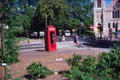 Red telephone box at corner of Cecil Road and Church Street
Corner of Library Green
Keywords: street furniture