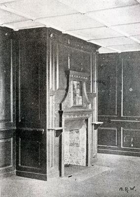 Foxhall, Baker Street. Interior.
Wood panelled room with fireplace.
Keywords: interiors;fireplaces;demolished buildings