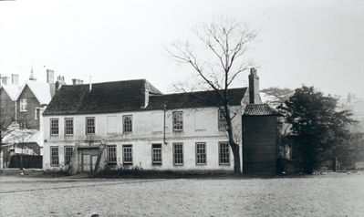 Assembly Rooms, behind the King's Head
Also known as the "Old Coffee House". The Enfield Assembly was a function, held every other Monday during the season, which was an important part of the social life of the better class of people in 18th century Enfield. There was a Long Room, a Club Room and a Bowls room, and there was dancing in the summer and cards in the winter.  It was demolished in about 1938 to make way for an extension of the Grammar School. - [i]History of Enfield[/i], vol.1, p.244 and vol.3, p.265. 

[i]Reproduction right held by Enfield Local Studies Library and Archive.[/i]
Keywords: 18th century;demolished buildings;entertainment venues;historic buildings