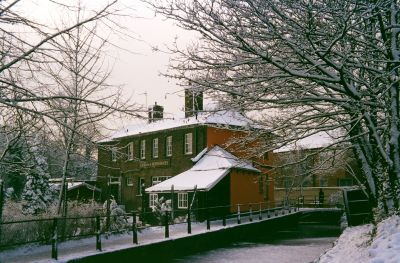 Crown and Horshoes pub in the snow, 1982. Rear view.
Keywords: pubs;snow;New River Loop