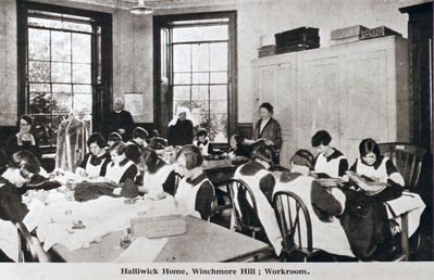 Workroom at Halliwick House
Possibly when it became a home for handicapped children run by the Children's Society.
Keywords: interiors;children