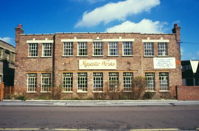 Majestic Works, 15 Queensway
Board at right reads "ATLANTIC FORCE NUMBERING MACHINES OF EUROPE LIMITED / 01-433 3351".
Keywords: 1980s;factories;industry